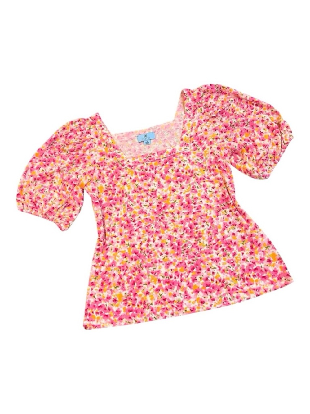 CECE Blouse Puff sleeves Pull over Square neck Floral Medium Like new